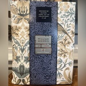 NWT William Morris At Home 3pc King Duvet Set Strawberry Thief Hessian Cotton